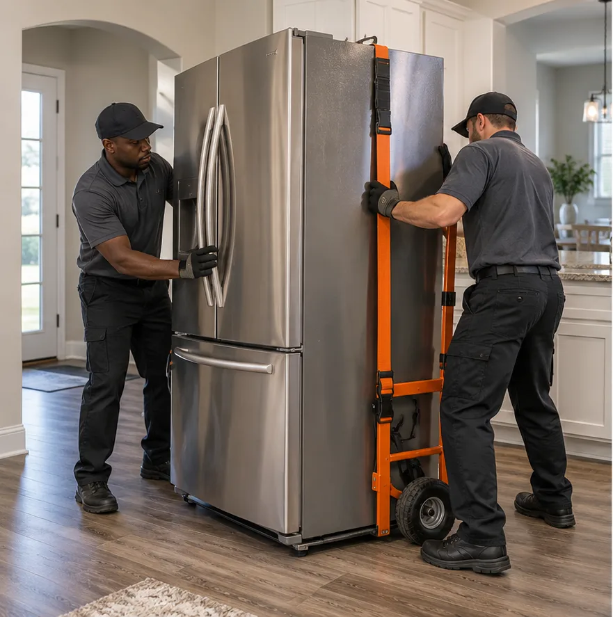 Illustrative appliance removal service scene