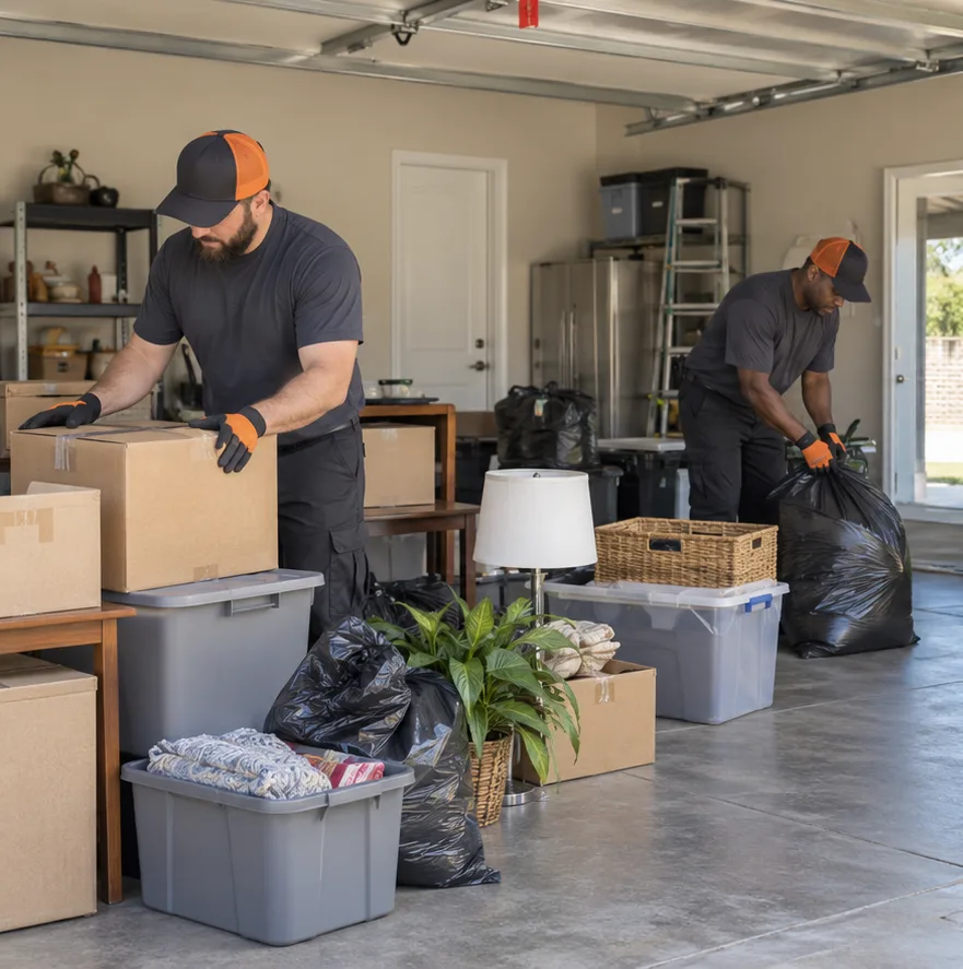 Illustrative residential junk removal service scene