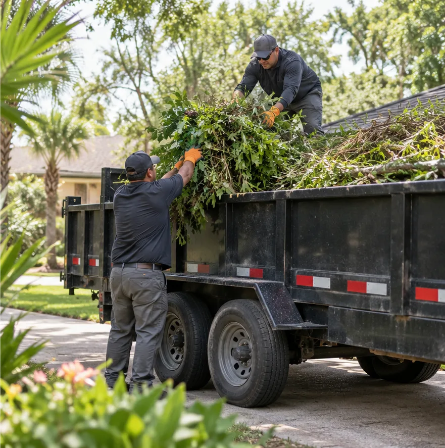 Second illustrative view of yard waste removal preparation and loading
